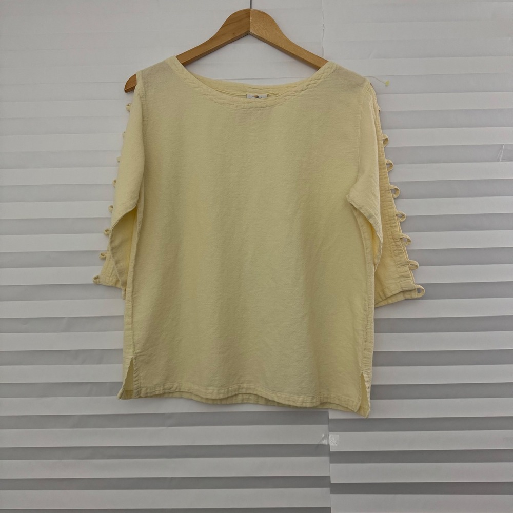 Sea‎ Breeze of California Yellow Cotton Ladder Sleeve Top Boat Neck Coastal M